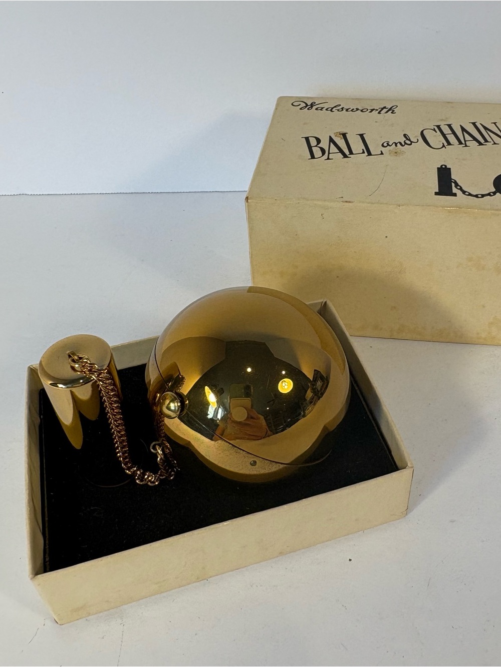 Vintage 1950s Wadsworth Ball And chain Powder Lipstick Holder With Original Box